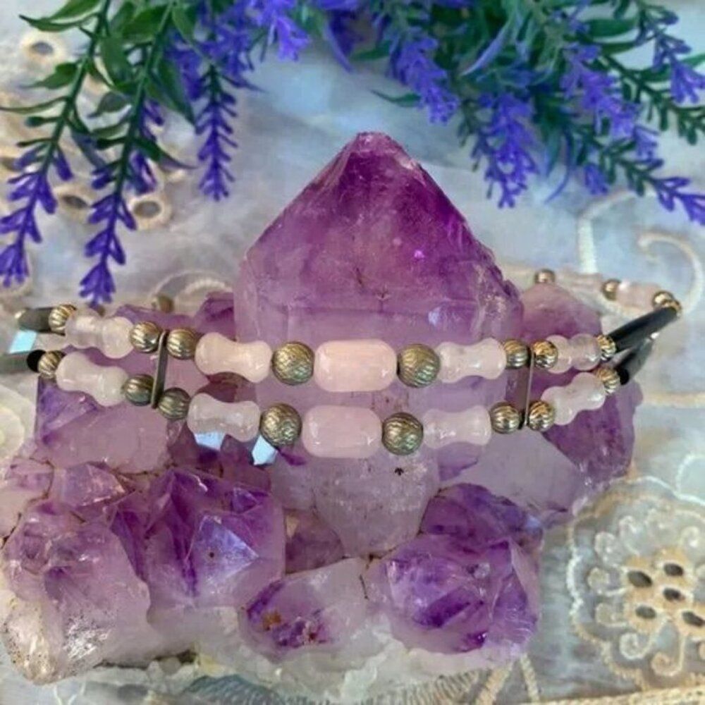 Vintage Genuine Rose Quartz Gemstone & Hair Pipe Choker Necklace - Picture 5 of 12